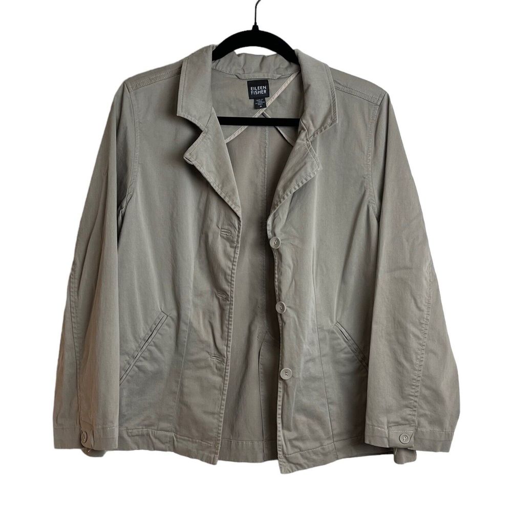 Eileen Fisher Jacket Khaki Beige Button Collar Long Sleeve Womens Size Medium - Picture 5 of 7